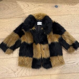 Kids Faux Fur Jacket - Black and Brown